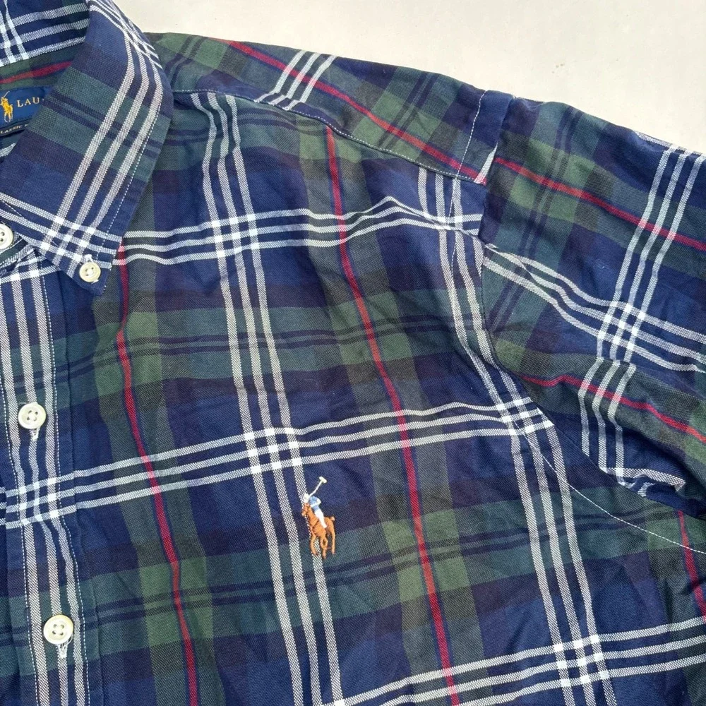 Ralph Lauren Mens Classic Fit Plaid Button Down Shirt Blue Green Large L